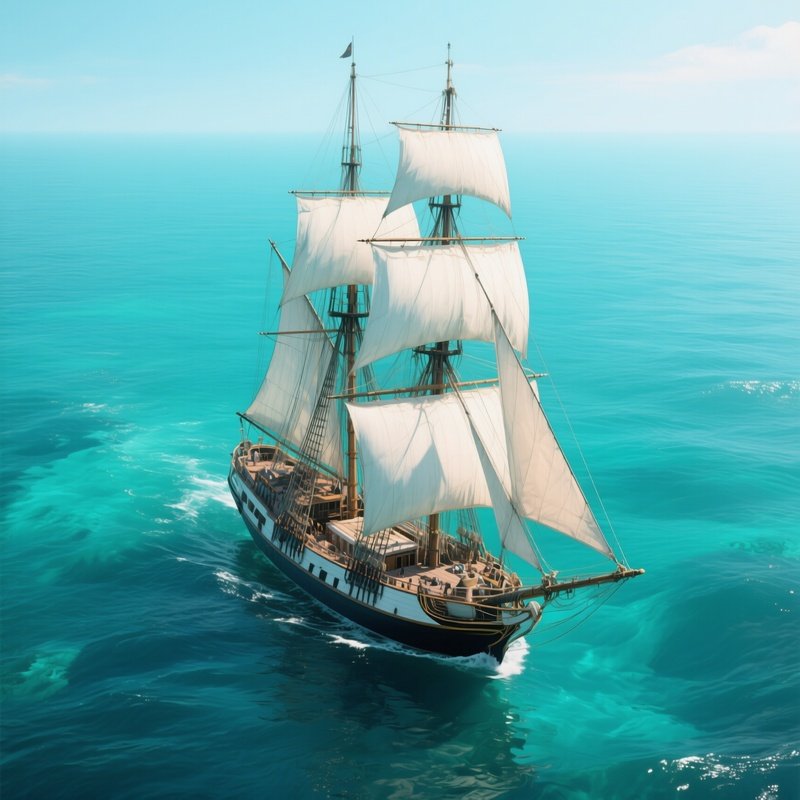 A Research Schooner Drifting Over Deep Turquoise Water