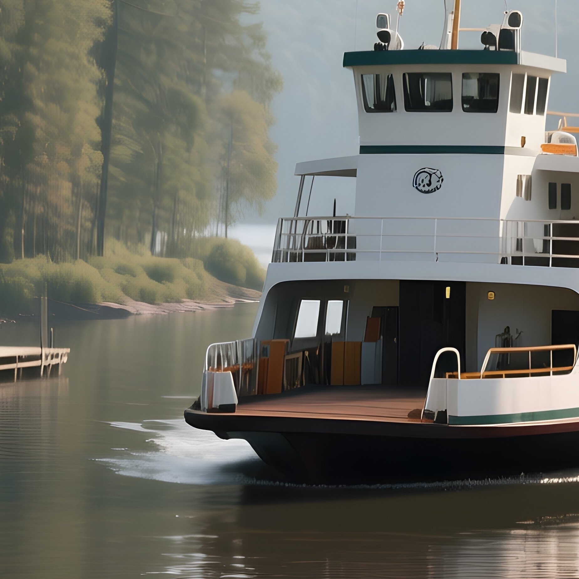 A River Ferry Approaching A Forested Shoreline Landing - Full Resolution Quality Preview
