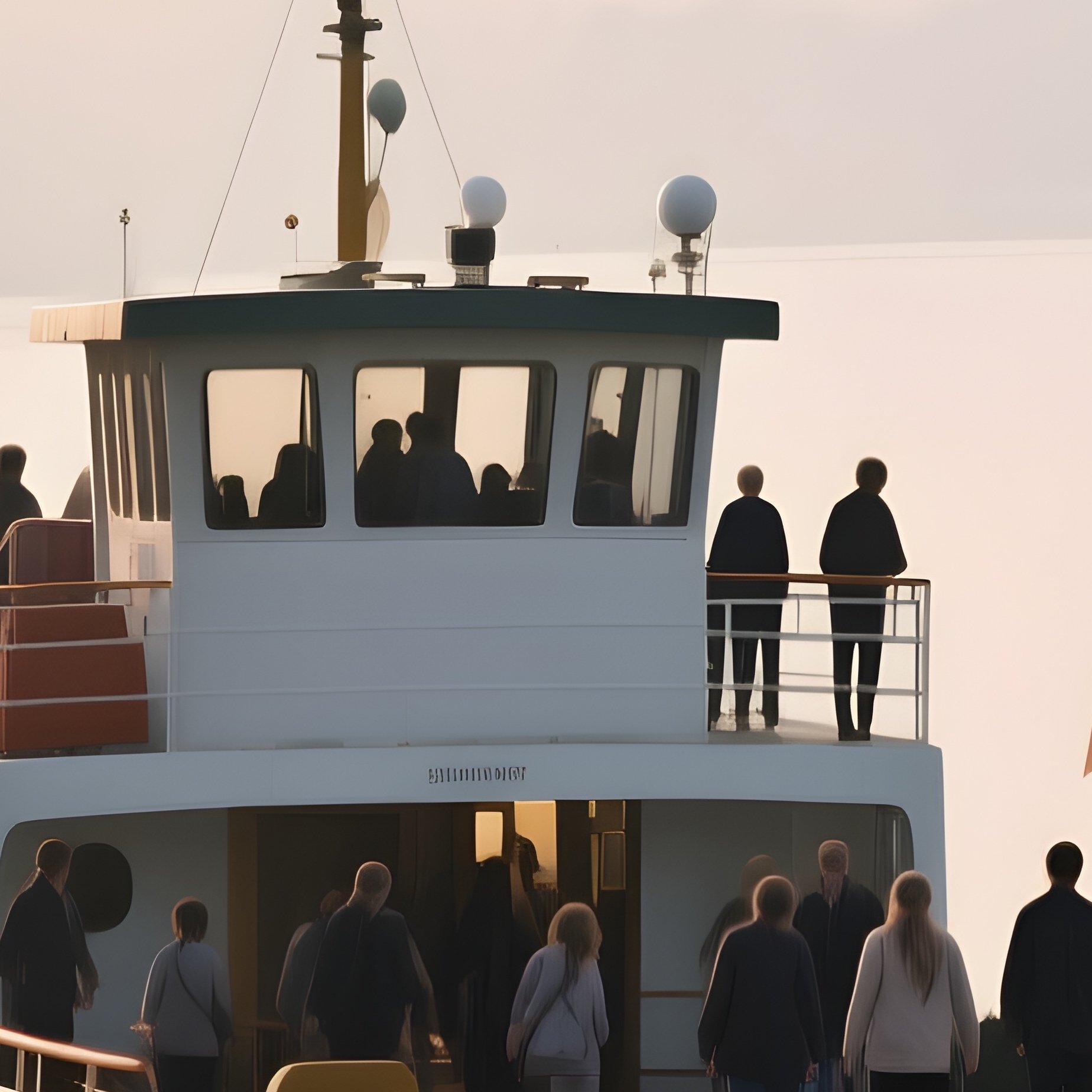 A River Ferry Carrying Pedestrians Under Soft Morning Light - Full Resolution Quality Preview