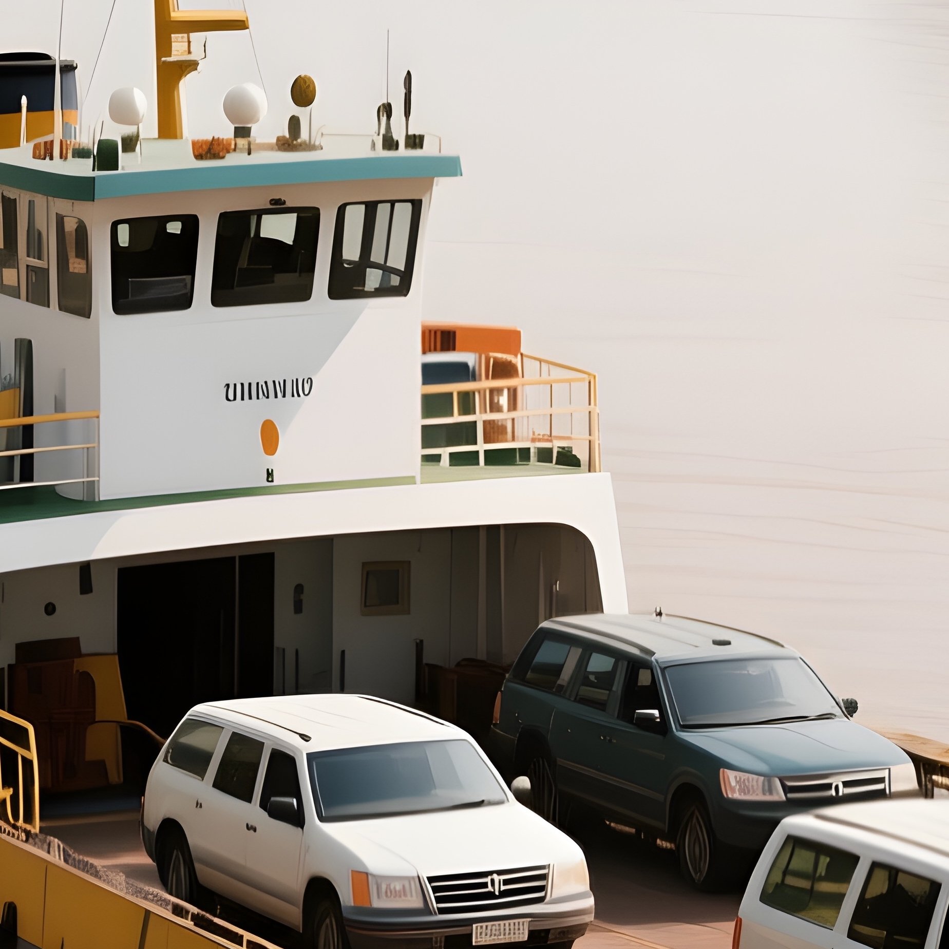 A River Ferry Transporting Vehicles Across A Broad Muddy River - Full Resolution Quality Preview