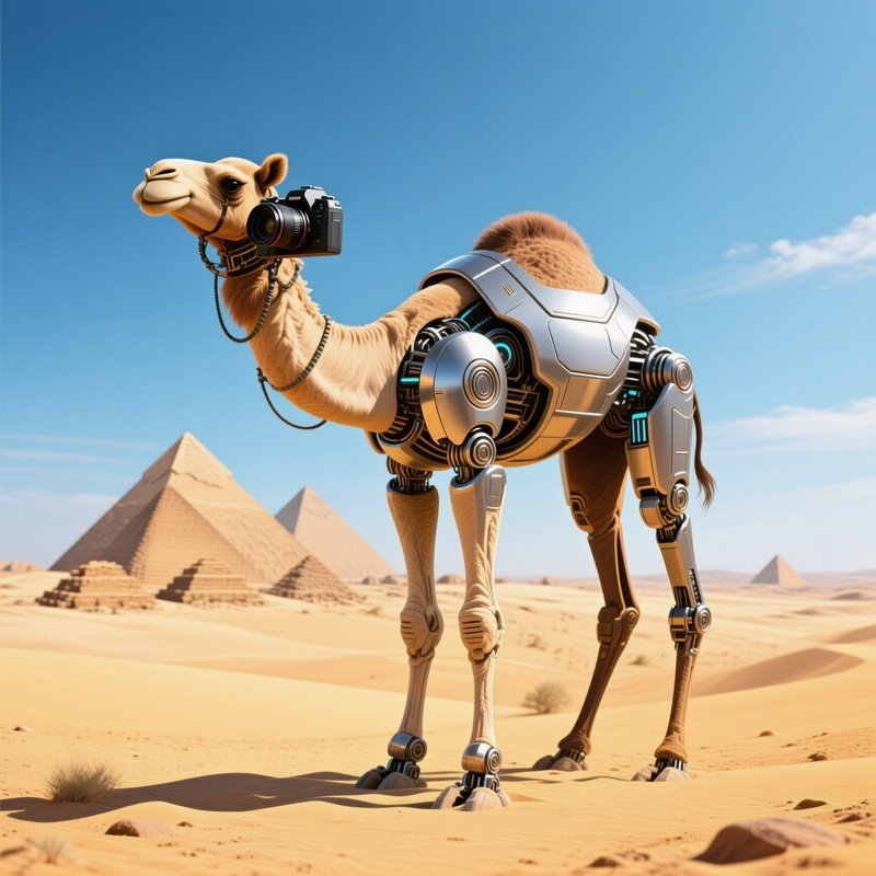 A Robotic Camel In A Desert Setting Robotic Camel Pyramids