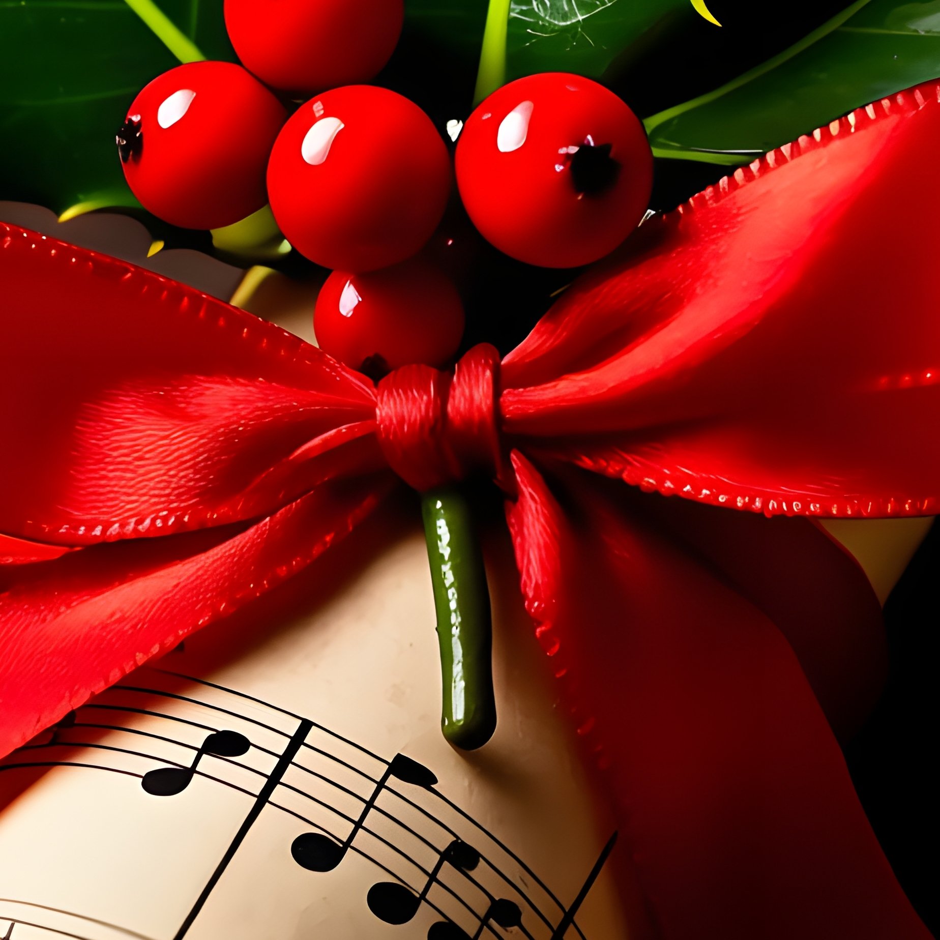 A Rolled Sheet Of Music Decorated With Holly And Berries - Full Resolution Quality Preview