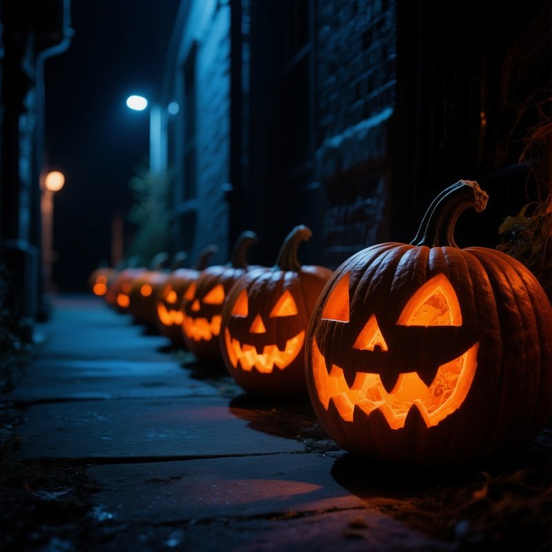 A Row Of Carved Pumpkins Halloween Pumpkins