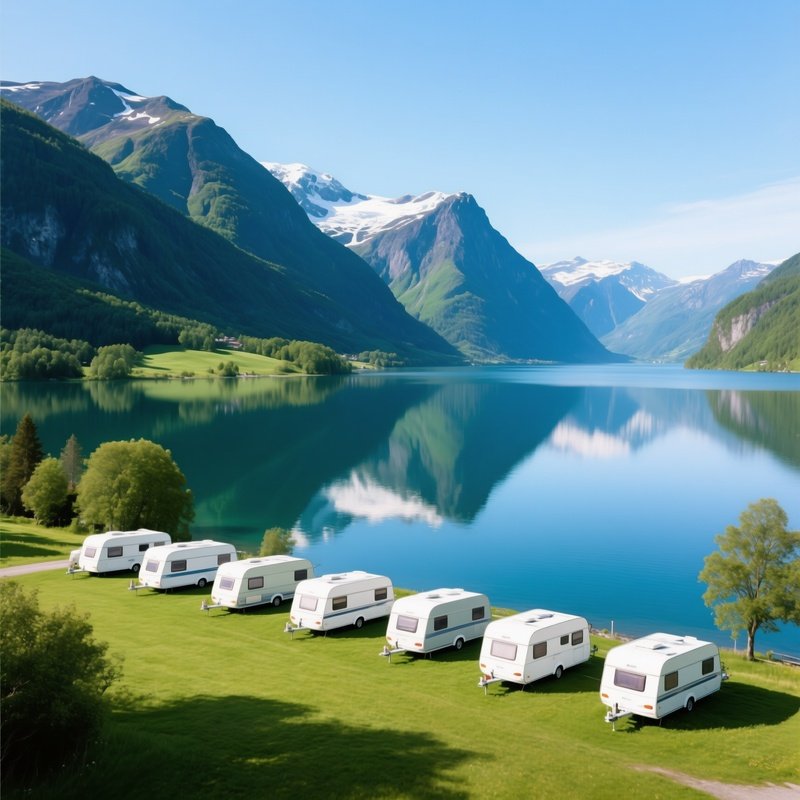 A Row Of Parked Caravans By A Lakeside Lakeside Caravans