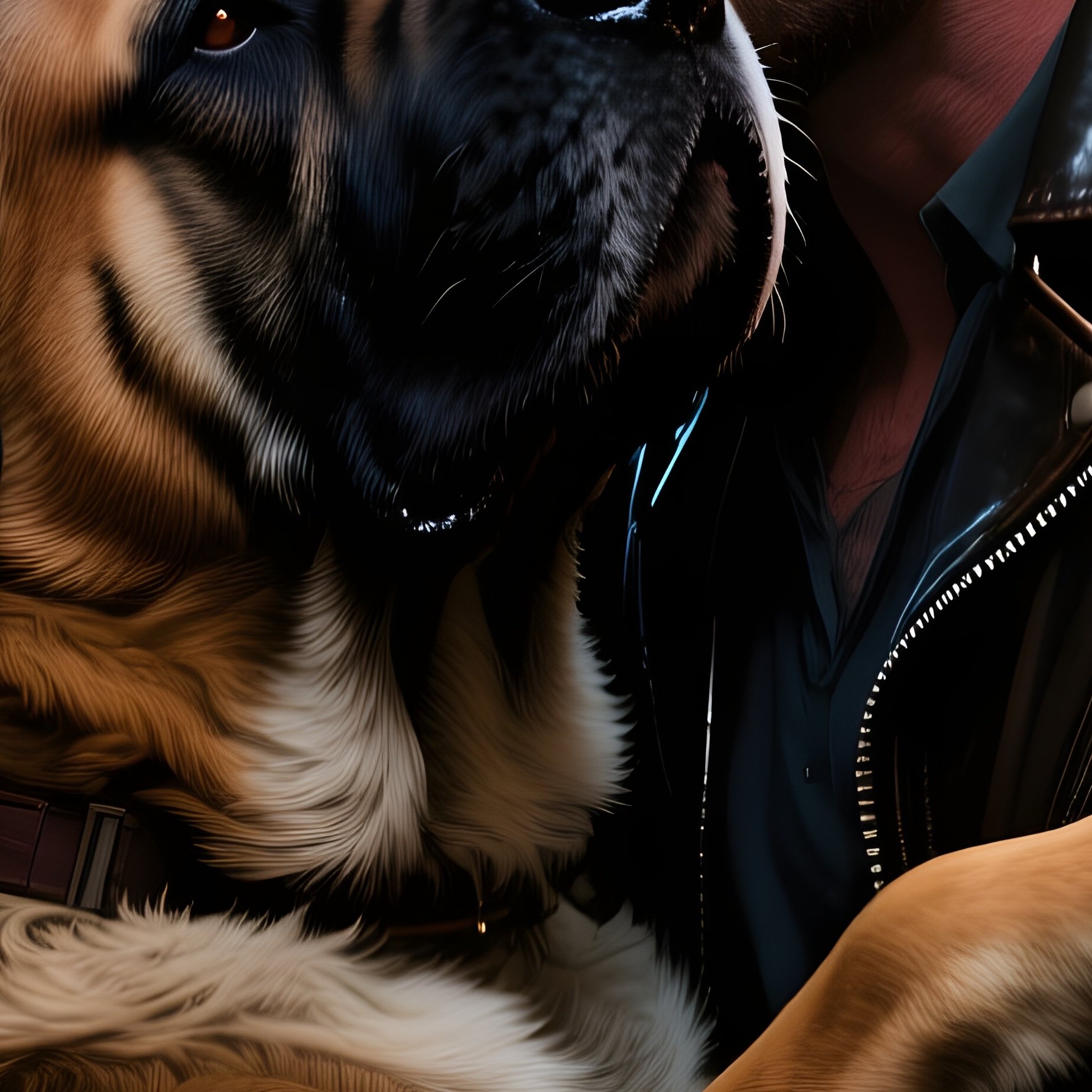 A Rugged Caucasian Man In A Leather Jacket Hugging His Massive Mastiff And Planting A Kiss On Its - Full Resolution Quality Preview