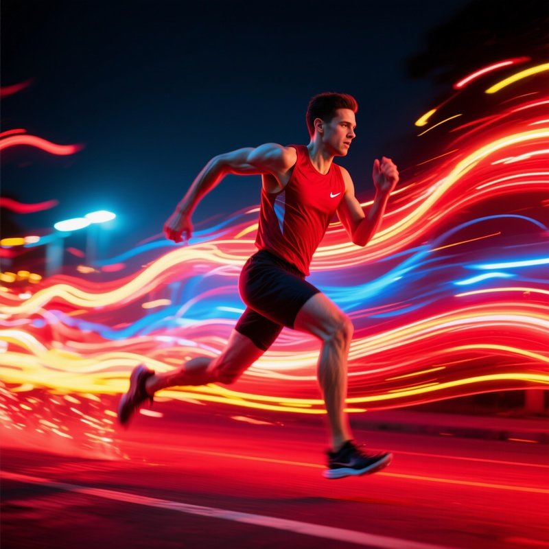 A Runner Crimson Dash Leaving Trails Of Light