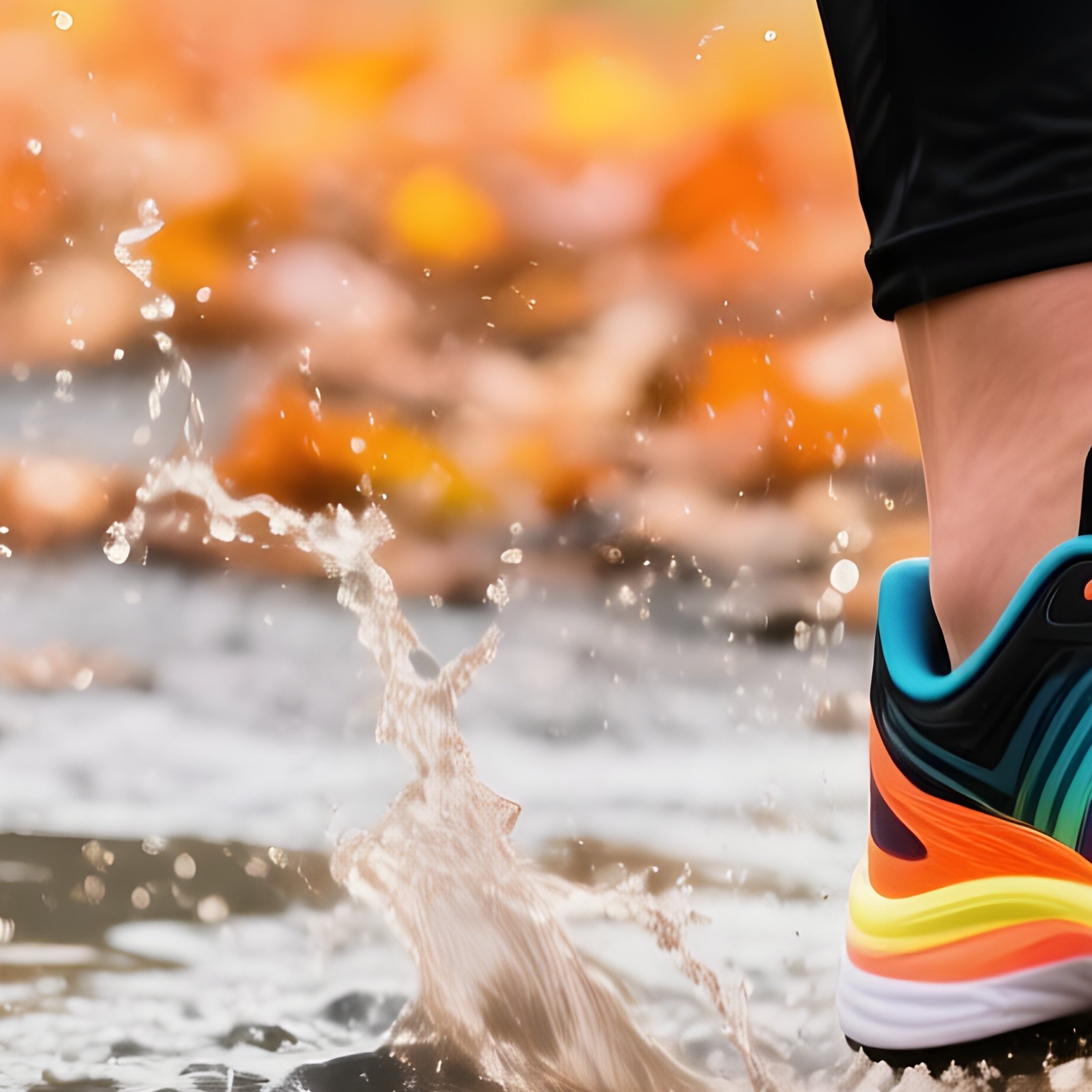 A Runners Feet Stepping Into A Puddle Running Autumn - Full Resolution Quality Preview