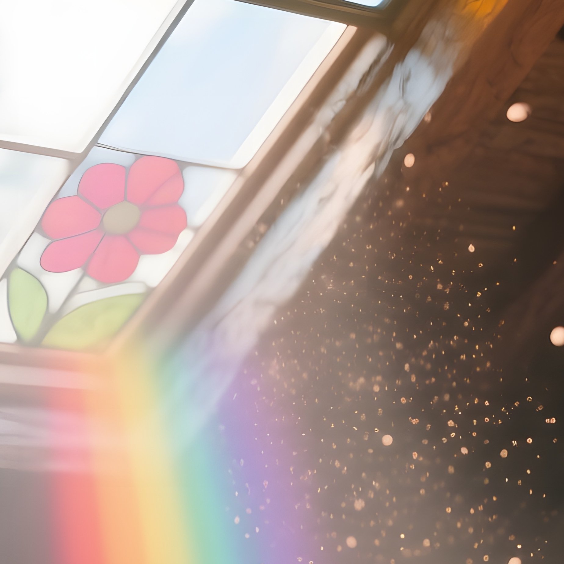 A Rustic Attic Studio With A Skylight Made Of Multicolored Glass Flowers, Bathing The Space In Soft - Full Resolution Quality Preview