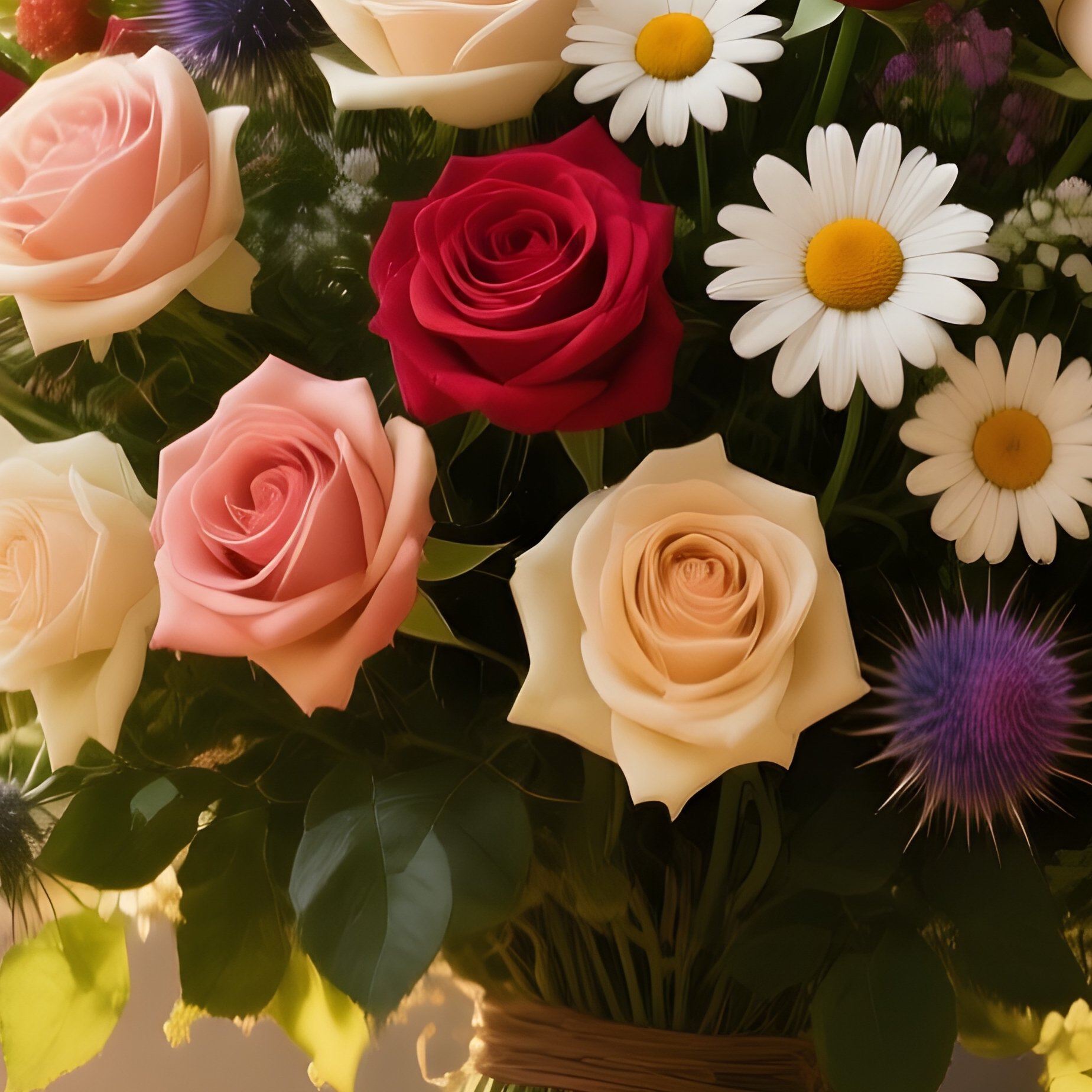 A Rustic Barn Interior Where A Hay Bale Supports A Massive Bouquet Of Mixed Garden Roses, Daisies, - Full Resolution Quality Preview