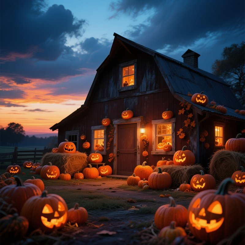 A Rustic Barn Surrounded By Pumpkins Barn Pumpkins