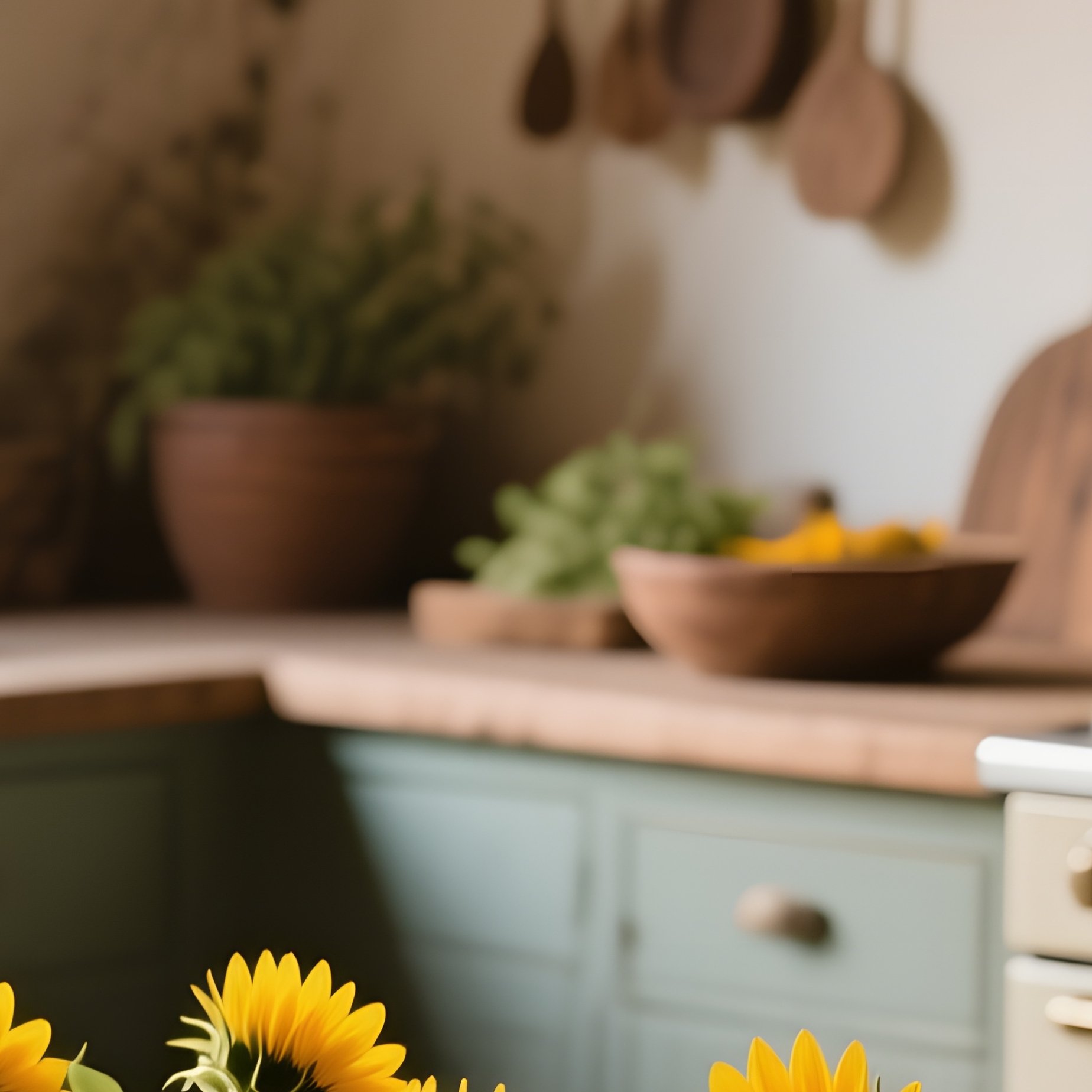 A Rustic Farmhouse Kitchen With A Wooden Table Strewn With Freshly Picked Sunflowers, Cracked - Full Resolution Quality Preview