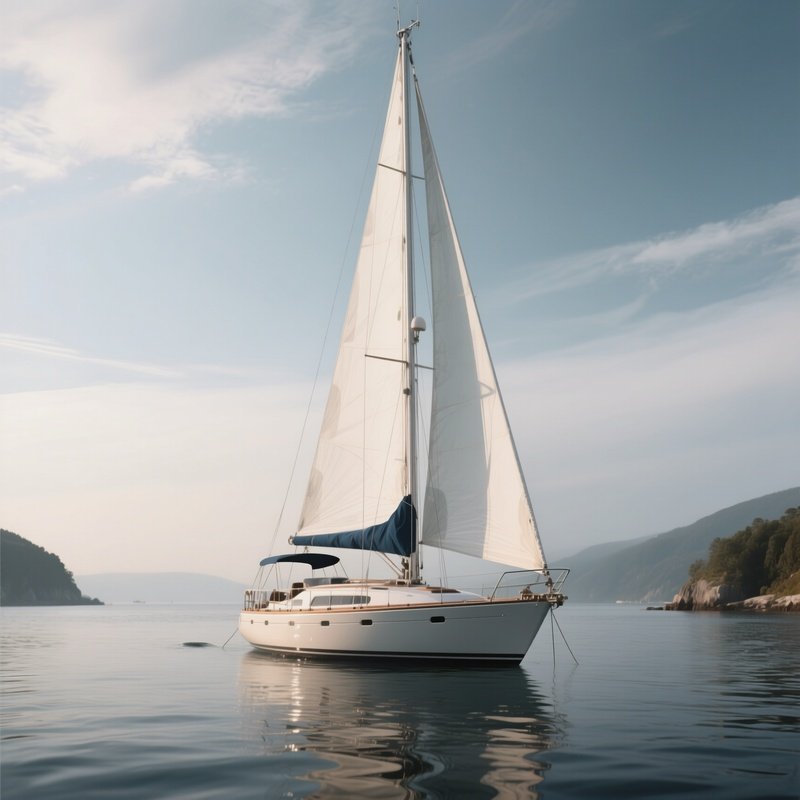 A Sailing Yacht Floating Peacefully In A Windless Bay