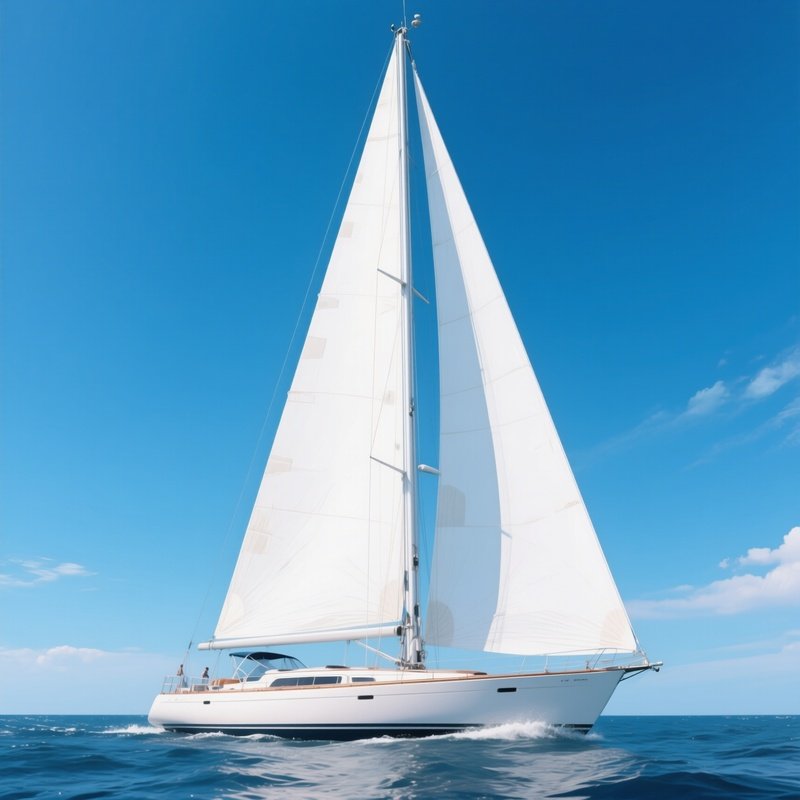 A Sailing Yacht Gliding With Full White Sails Under Clear Blue Skies