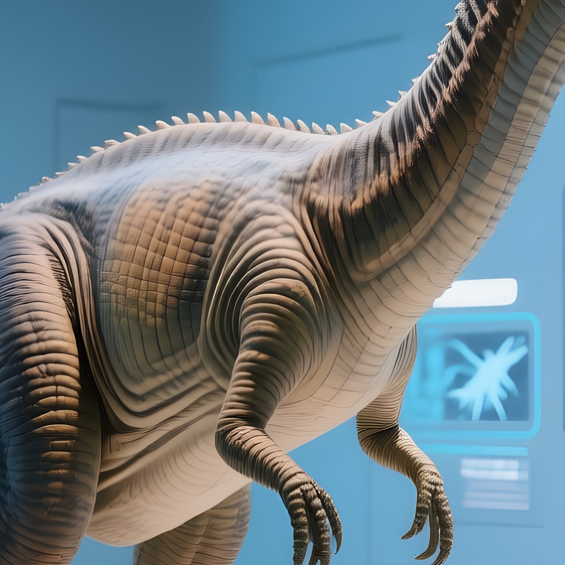 A Saltasaurus Dinosaur In A Futuristic Museum Exhibit - Full Resolution Quality Preview