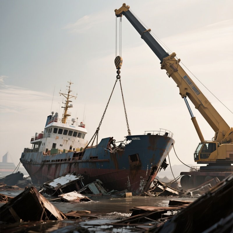 A Salvage Vessel Lifting Wreckage With A Heavy Crane