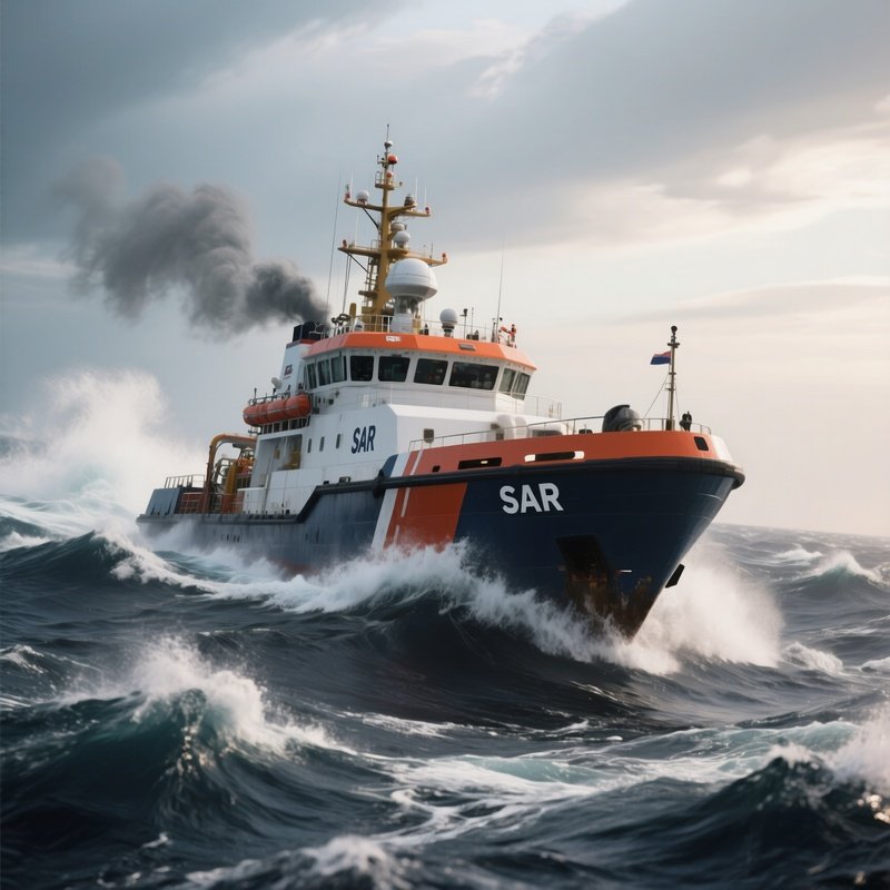 A Sar Vessel Navigating Turbulent Crosswinds Offshore