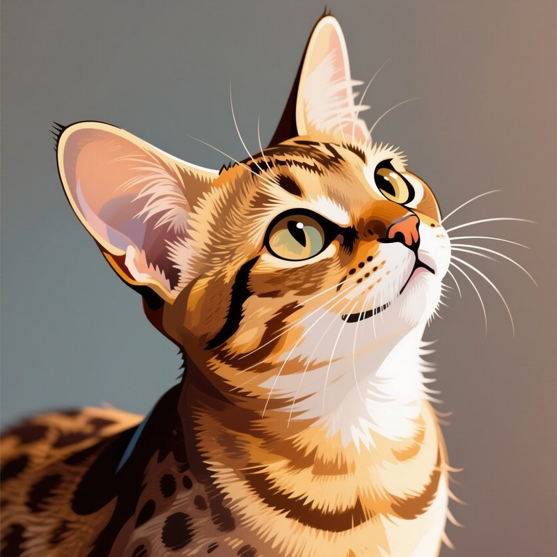 A Savannah Cat Head Tilted While Sitting Digital Art
