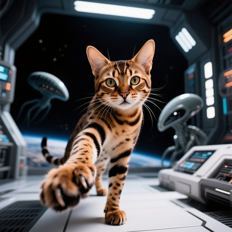 A Savannah Cat Paw Outstretched Dramatically Science Fiction
