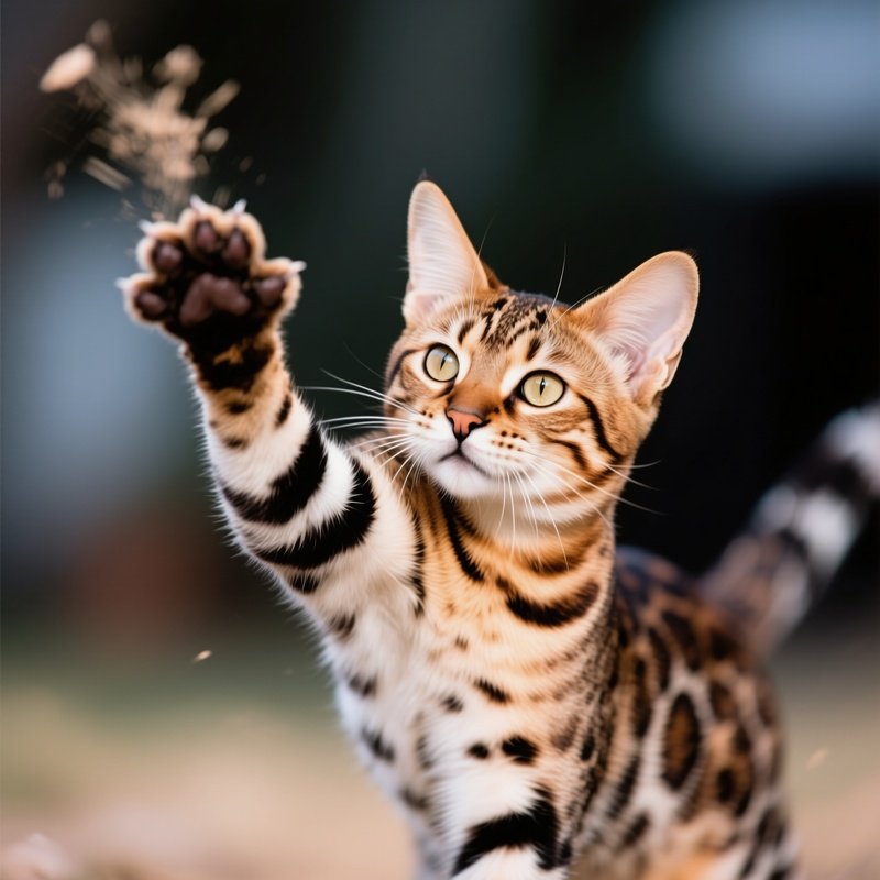 A Savannah Cat Paw Outstretched Dramatically