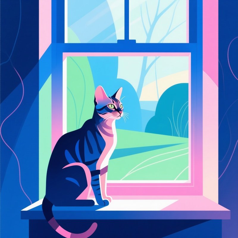 A Savannah Cat Perched On A Windowsill Looking Outside Abstract