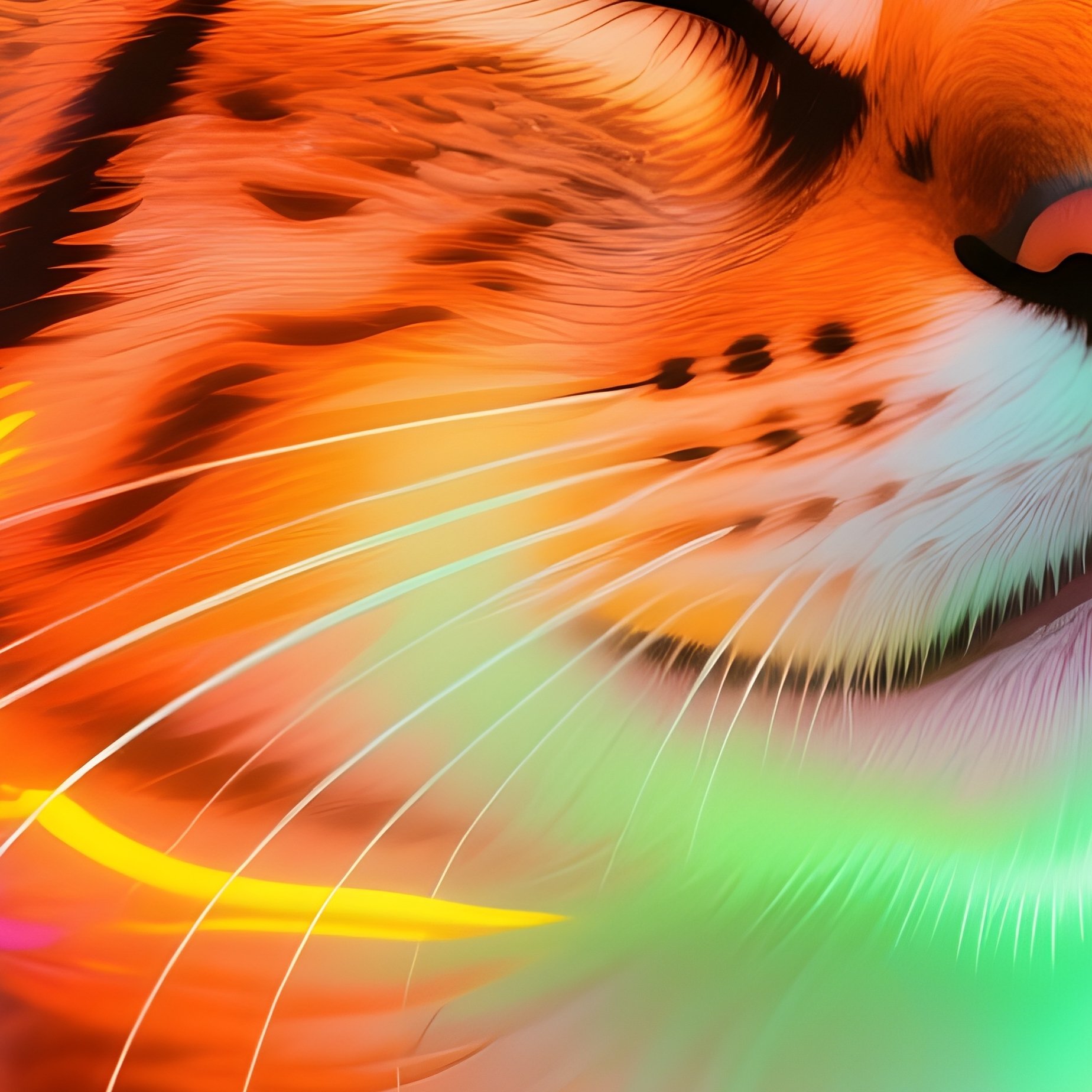 A Savannah Cat Purring With Eyes Half Closed In Digital Art - Full Resolution Quality Preview