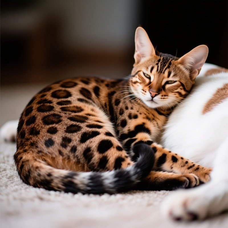 A Savannah Cat Resting On An Animal Body