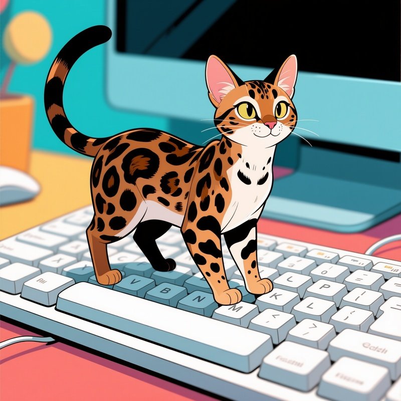 A Savannah Cat Standing On A Keyboard Laptop Comic