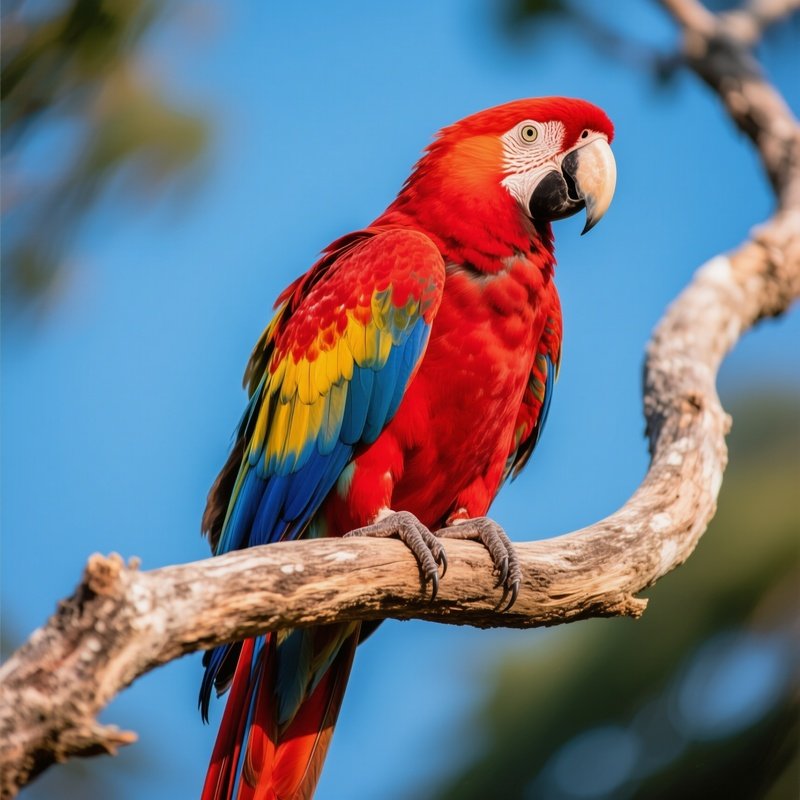 A Scarlet Macaw Perched On A Branch