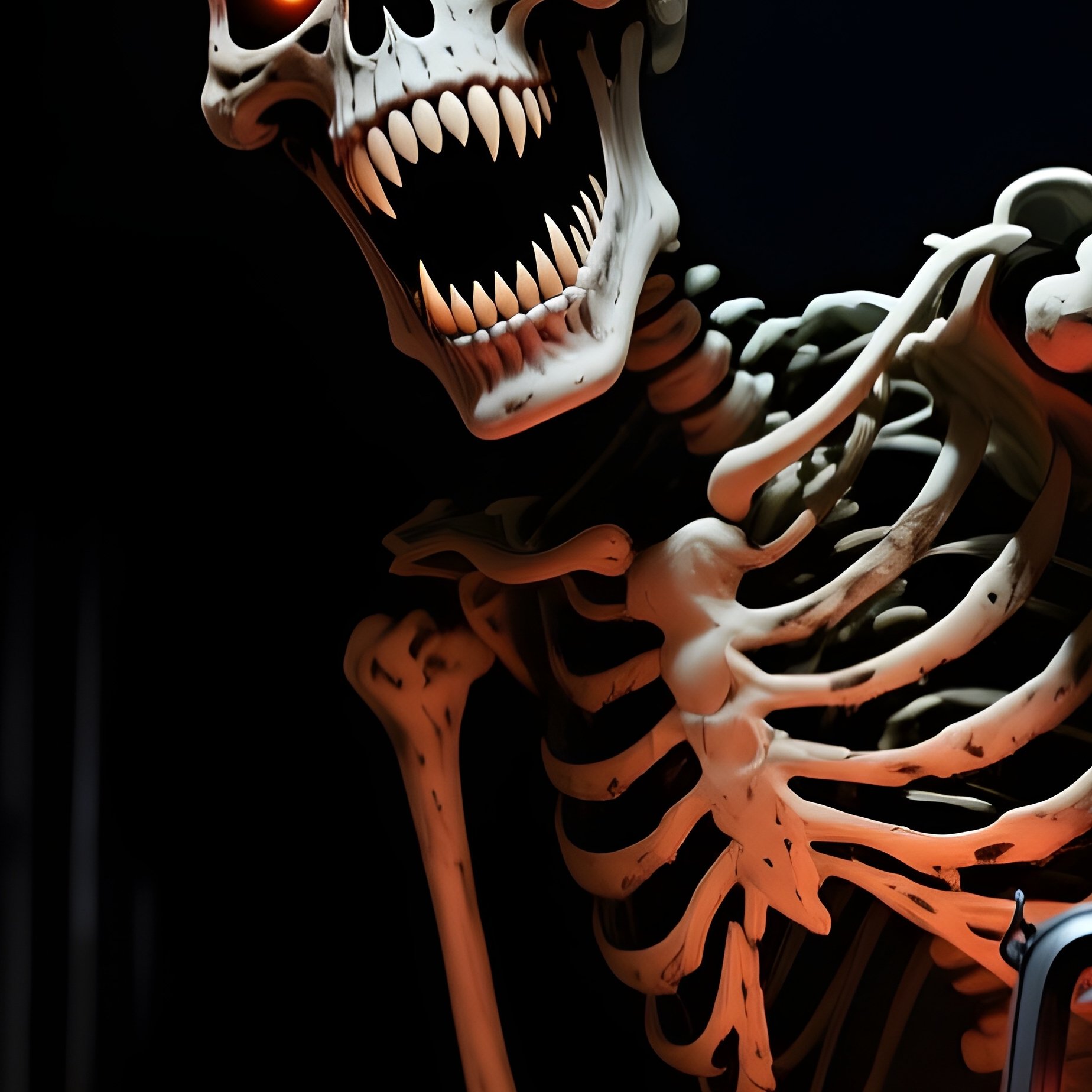 A Scary Animatronic Skeleton Popping Out Of A Dark Corner In A Ghost Train Ride - Full Resolution Quality Preview