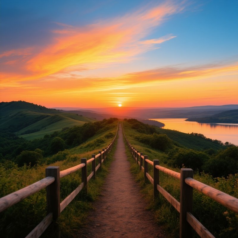 A Scenic Pathway Leading Towards A Sunset Sunset Pathway