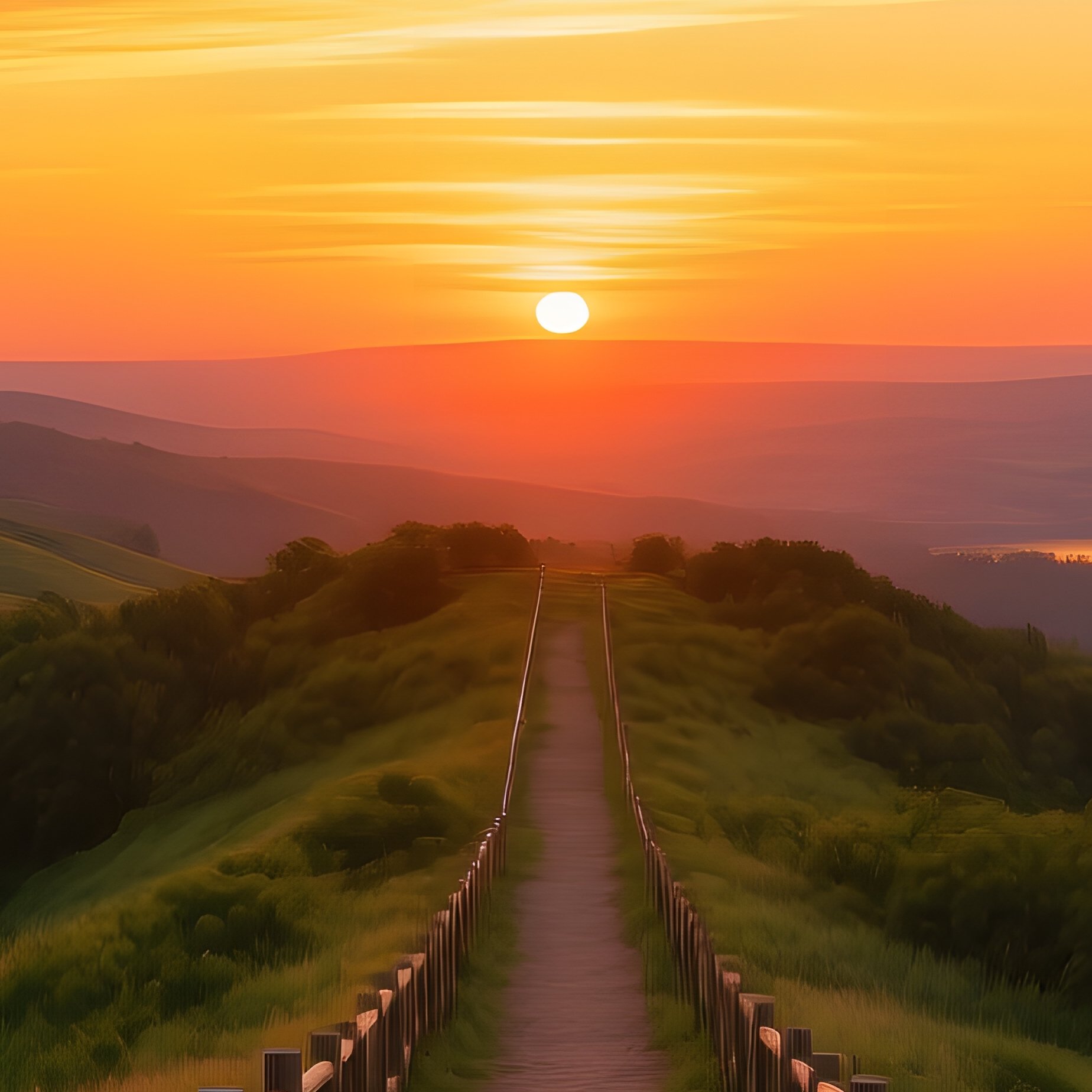 A Scenic Pathway Leading Towards A Sunset Sunset Pathway - Full Resolution Quality Preview