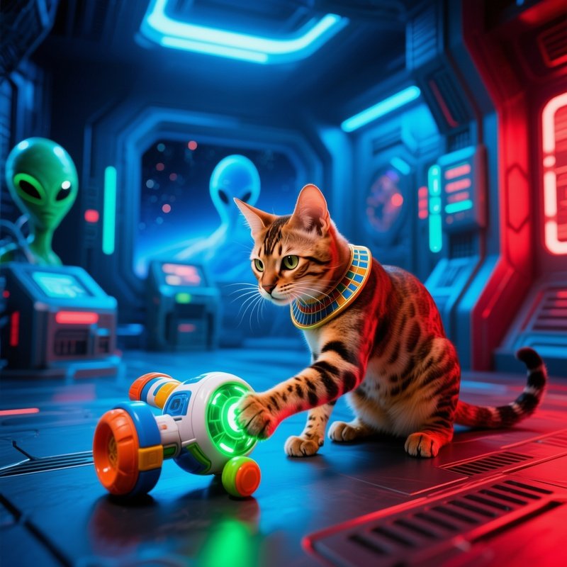 A Sci Fi Scene With Cat Playing Toy Air