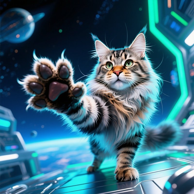 A Science Fiction Art Of A Cat In Space