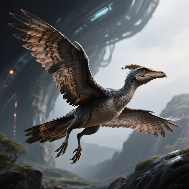 A Science Fiction Art Of Microraptor Dinosaur