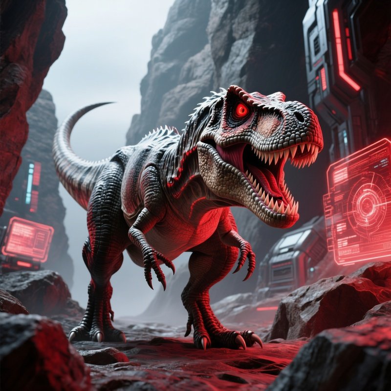 A Science Fiction Artwork Of A T Rex