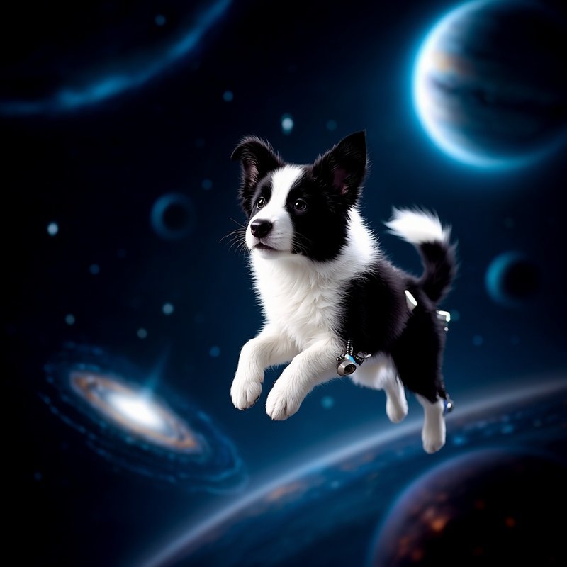 A Science Fiction Border Collar Puppy In Space