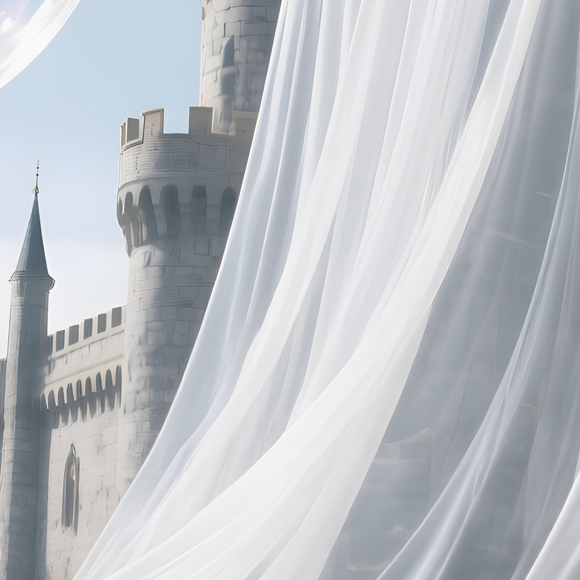 A Science Fiction Bubble Curtain Rising In Front Of A Castle Ornament - Full Resolution Quality Preview