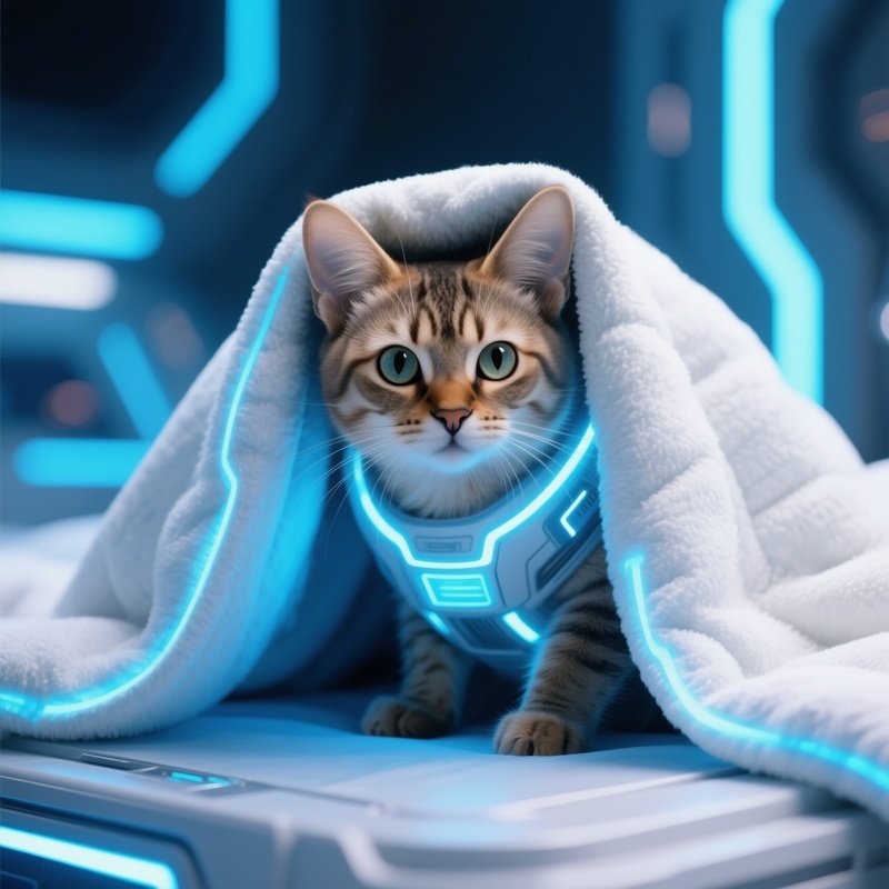 A Science Fiction Image Of A Cat Somali Peeking Out From Under A Blanket