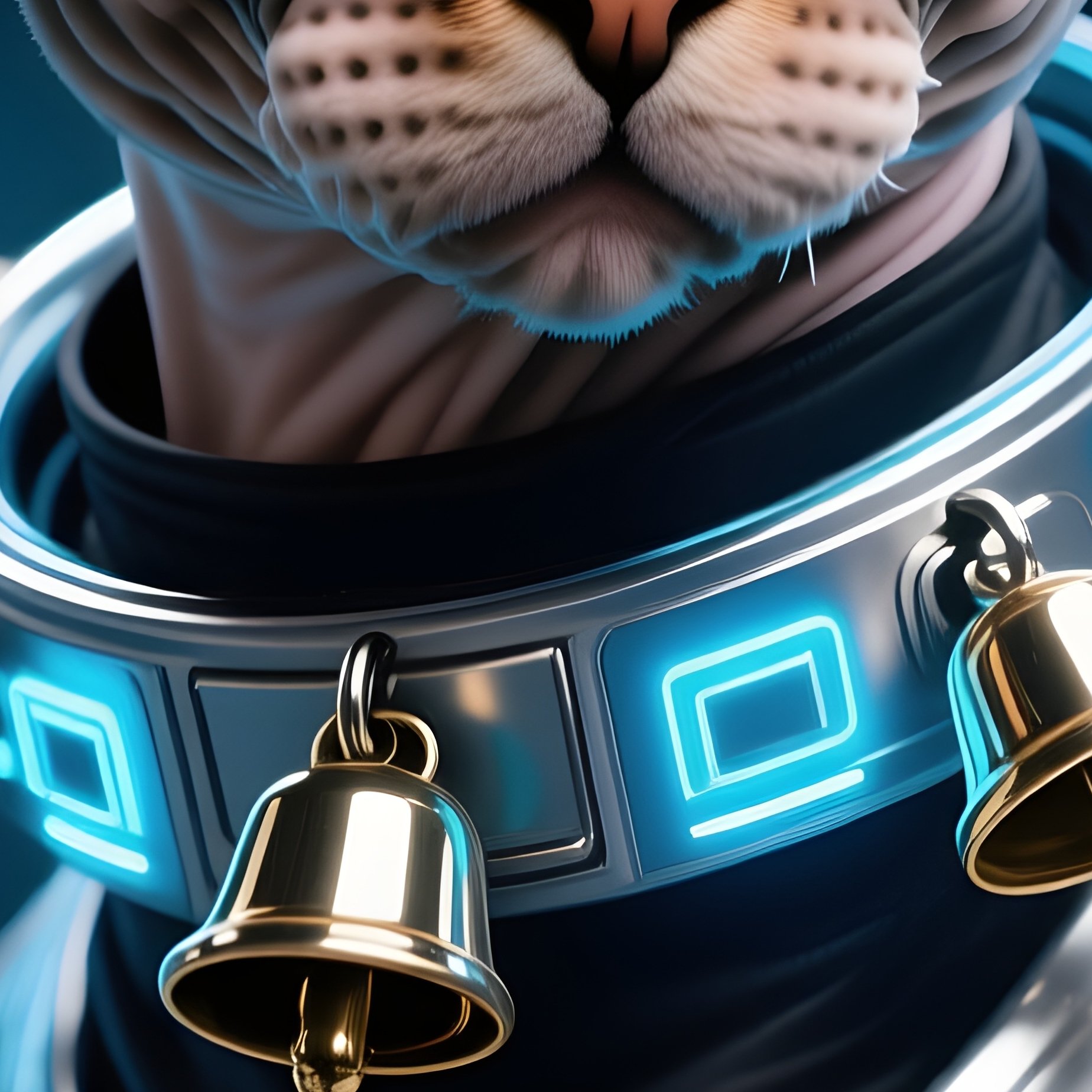 A Science Fiction Image Of A Manx Cat Wearing A Cute Costume Or Collar With Bell - Full Resolution Quality Preview