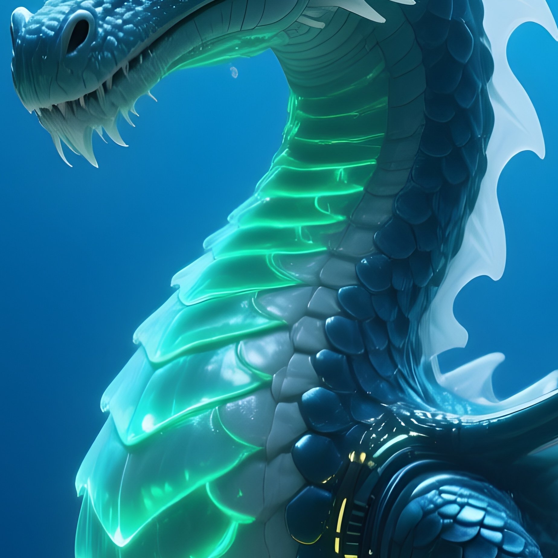 A Science Fiction Sea Dragon Guarding A Pearl Cave Underwater - Full Resolution Quality Preview