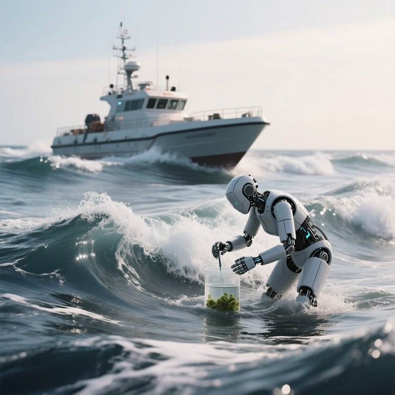 A Scientific Craft Collecting Water Samples In Rolling Waves
