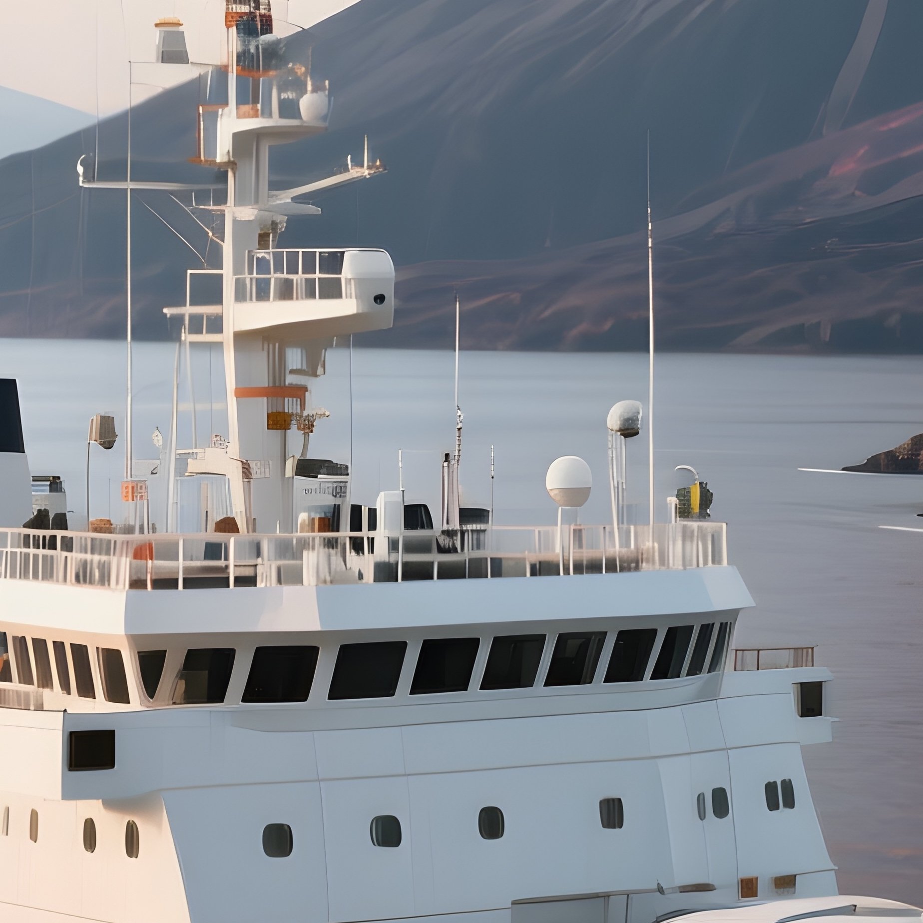 A Scientific Expedition Ship Cruising Near Volcanic Islands - Full Resolution Quality Preview