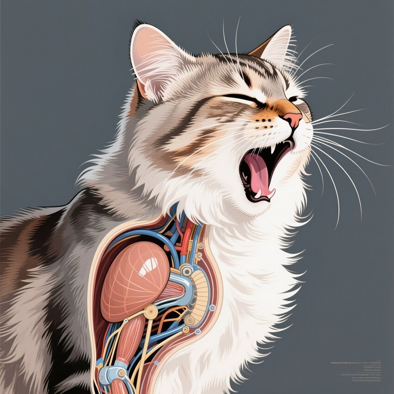 A Scientific Illustration Of A Cat Purring With Eyes Half Closed