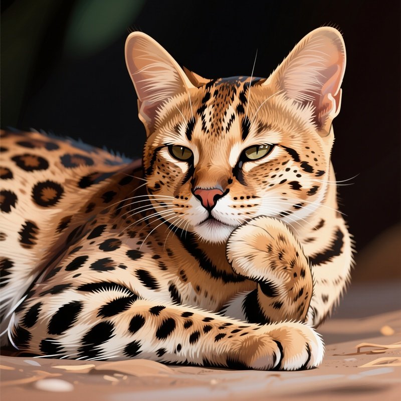 A Scientific Illustration Of A Savannah Cat Resting On Its Paw