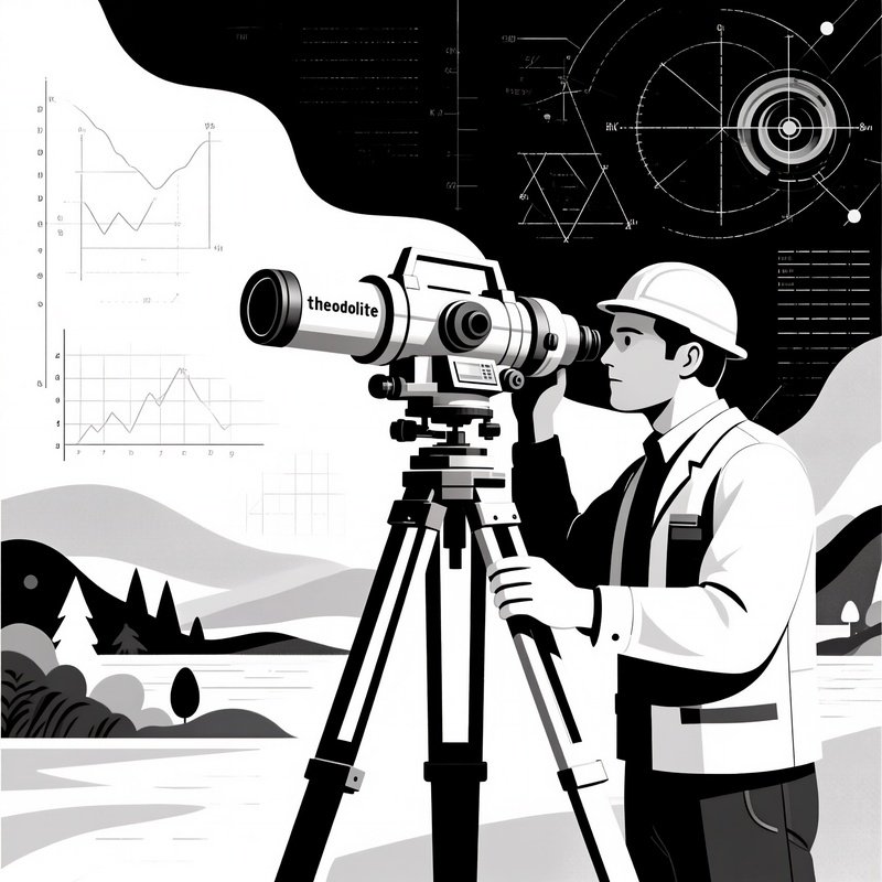 A Scientific Illustration Of A Surveyor Using A Tripod Mounted Theodolite For Precision Mapping