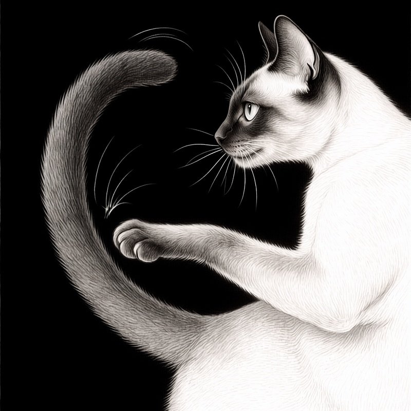 A Scientific Illustration Of A Tonkinese Cat Tail Flicking With Intense Focus