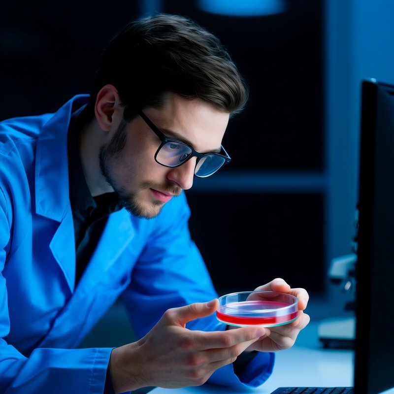 A Scientist Examining A Petri Dish Science Research