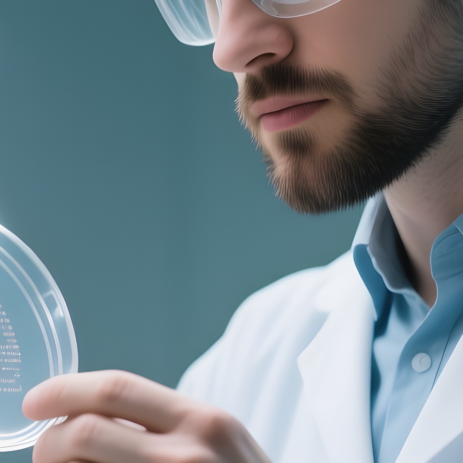 A Scientist In A Cleanroom Lab Examines A Petri Dish Under Bright White Leds, His Short Sterile - Full Resolution Quality Preview