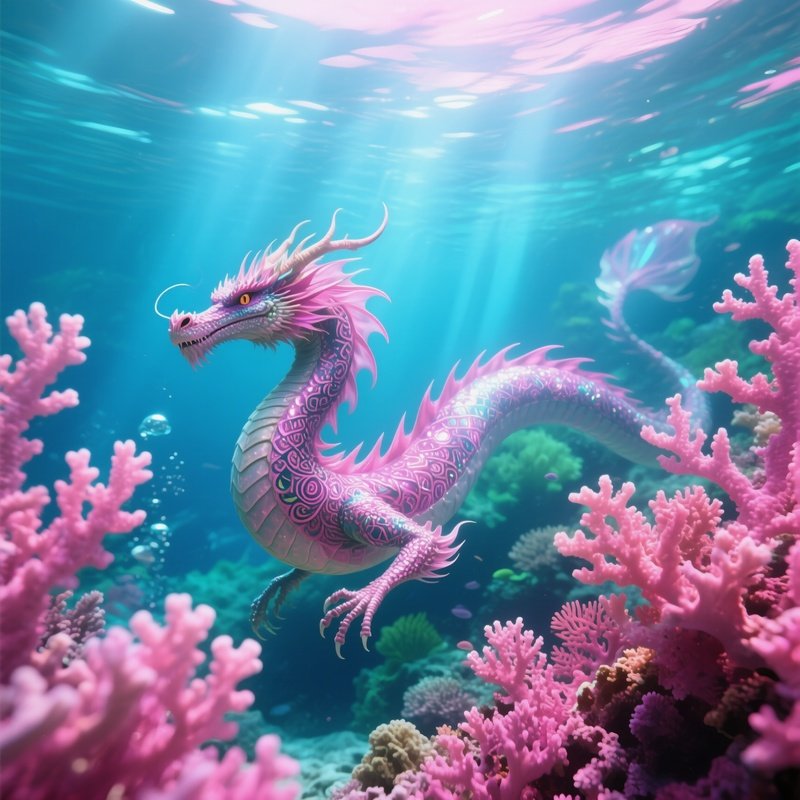 A Sea Dragon Weaving Through Pink Corals Underwater Image