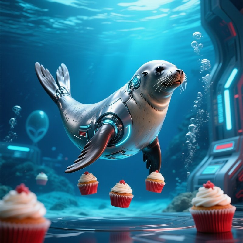 A Seal Juggling Cupcakes Underwater 2